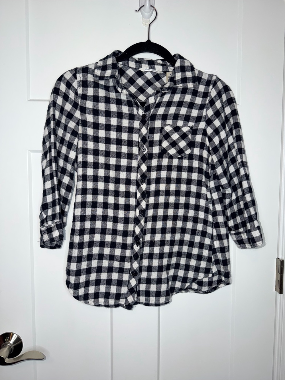 Derek Heart Black and White Plaid 3/4 Sleeve Button Down